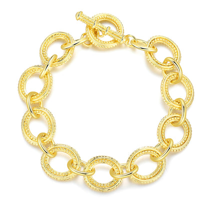 Mytys Chunky Chain Link Bracelet Two-Tone Mixed Metal Textured Toggle Clasp Statement Bangle Bracelet Jewelry for Women Fashion