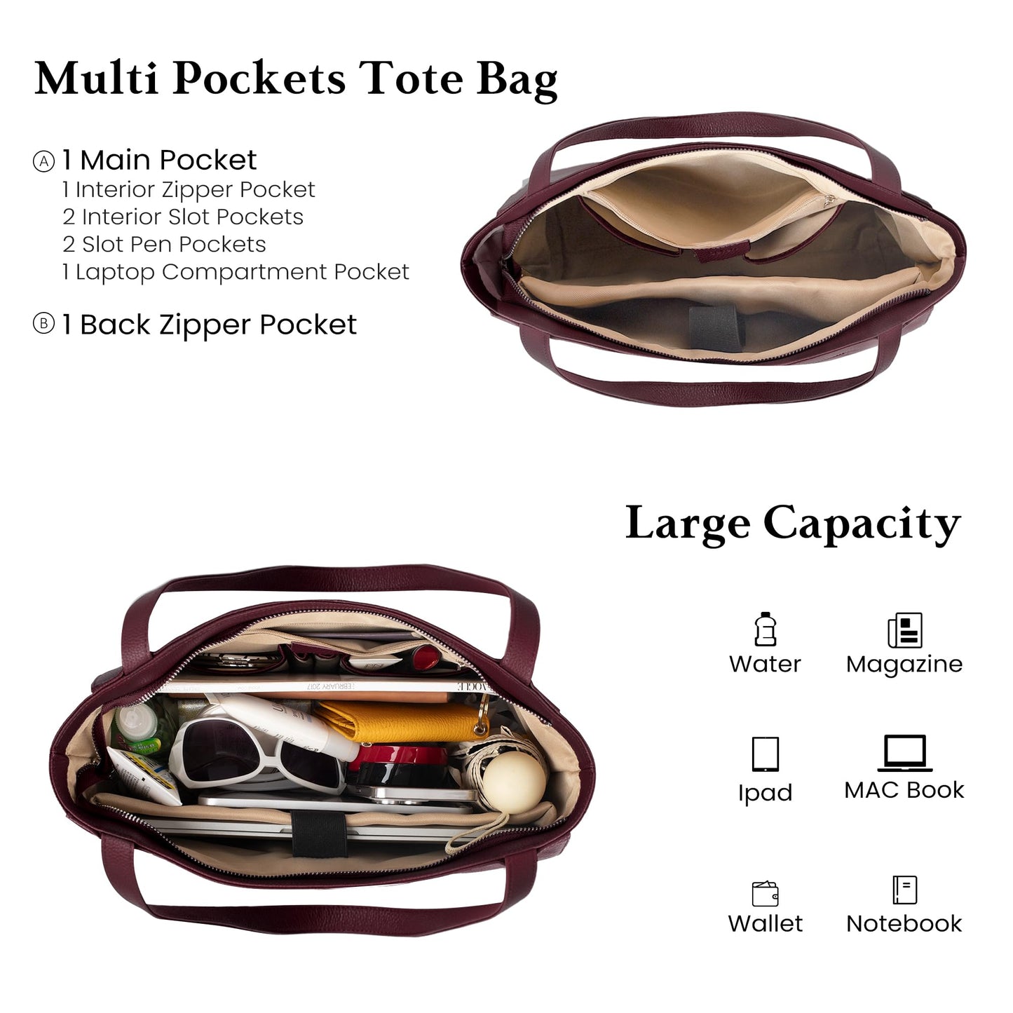 befen Genuine Leather Tote Bag for Women Work, Women's Leather Shoulder Bags Purses Satchel Handbags with Laptop Compartment
