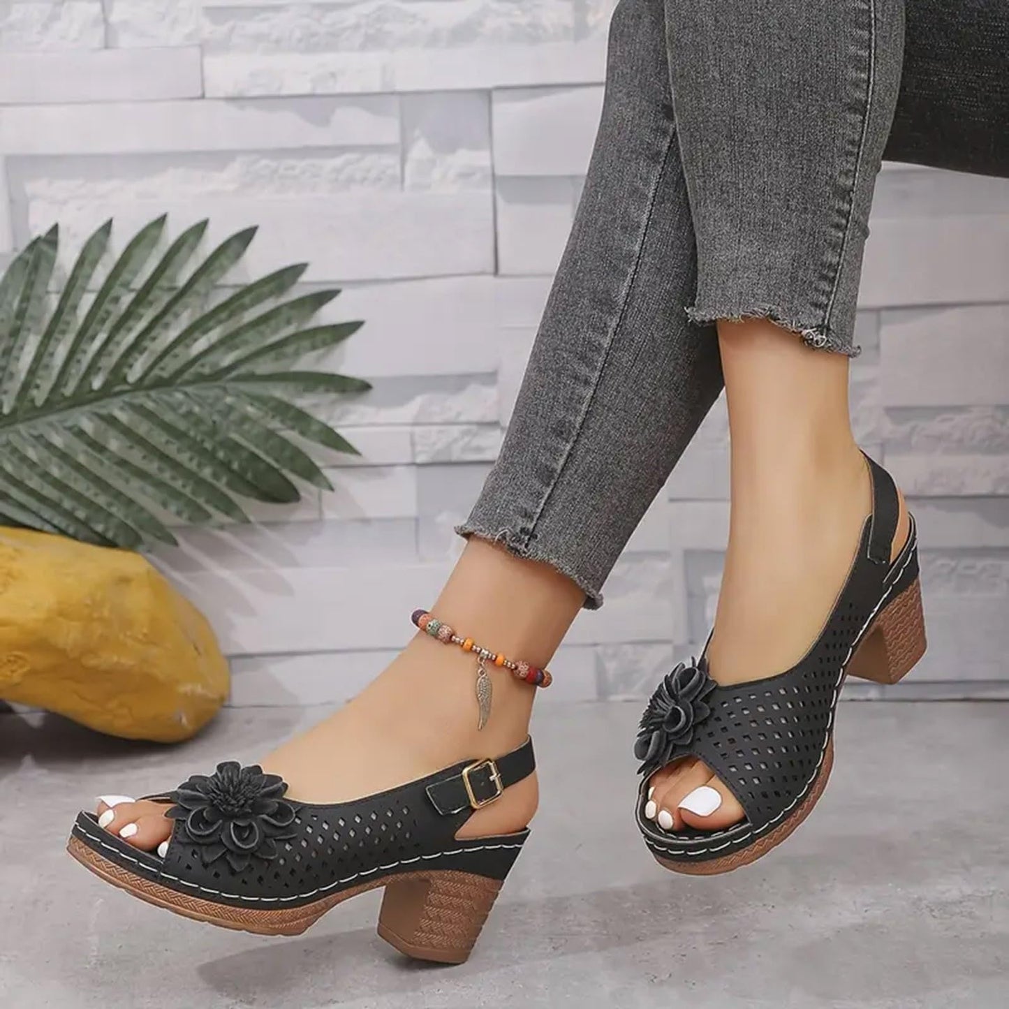 Orthopedic Wedge Sandals For Women 2026,Chunky Block Arch Support Sandal Adjustable Ankle Strap Hollow Out Low Heeled Slippers Wide Width Elegant Dressy Summer Platform Beach Shoes