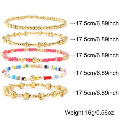 14K Gold Plated Pearl Beaded Cross Bracelets Stack Set for Women,Stretch Boho Colorful Christian Beads Ball Jewelry Friendship Summer Trendy Gift