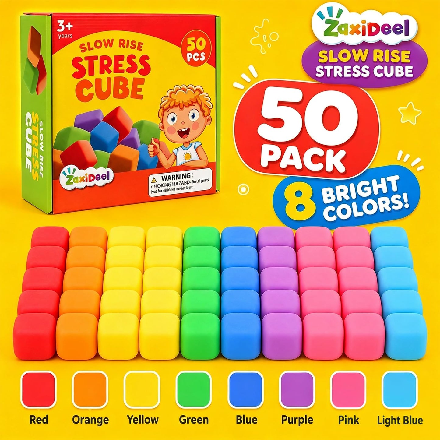 24 Pack Slow Rising Stress Cube, Large Size Dough Stress Balls Fidget Toys for Stress Relief, Pull Stretch Fidgets for Classroom Prize Box Toys, Classroom Reward for Student
