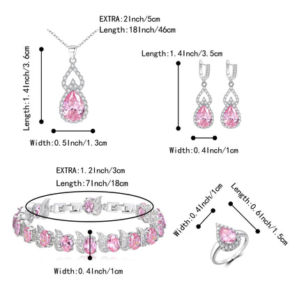 BriLove Wedding Jewelry Set for Women Bride Bridesmaid | Gorgeous Cubic Zirconia Teardrop Necklace Earrings Bracelet Adjustable Ring Jewelry Gift for Birthday/Anniversary