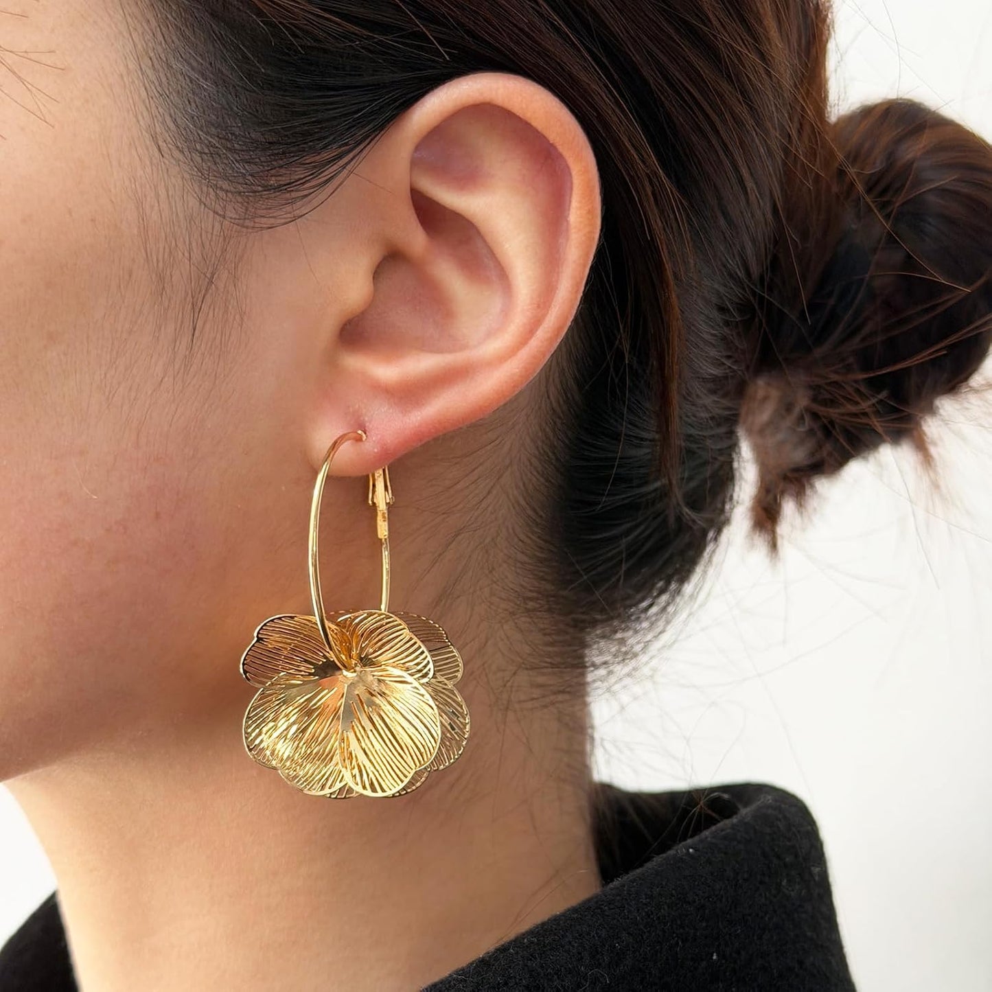 Gold Flower Earrings 14K Gold Plated Floral Statement Dangle Earrings Trendy