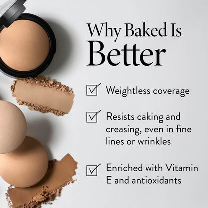 LAURA GELLER NEW YORK Baked Double Take Powder Foundation – Longwear Buildable Medium to Full Coverage – Matte Finish – Non-Caking Formula – Handmade in Italy – Mature & Sensitive Skin – Tan