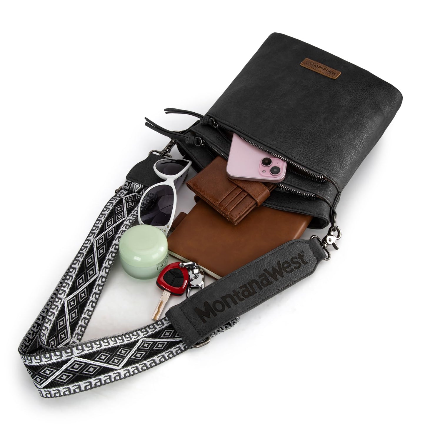 Montana West Multi Zip Pocket Crossbody Bag With Guitar Strap