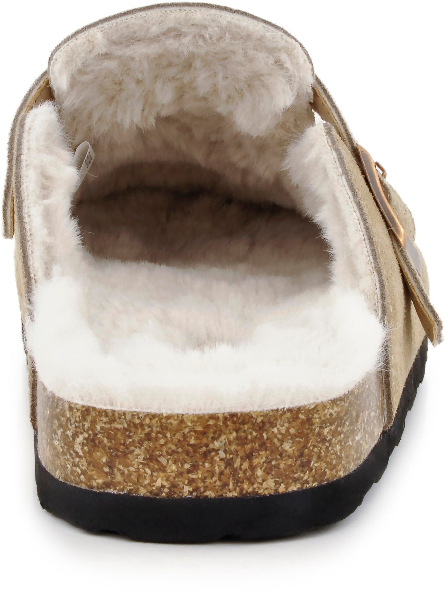 Erica Women's Cork Footbed Clogs Genuine Soft Suede Fuzzy Faux Fur Lined Comfort Cushioned Mule Slide Shoes