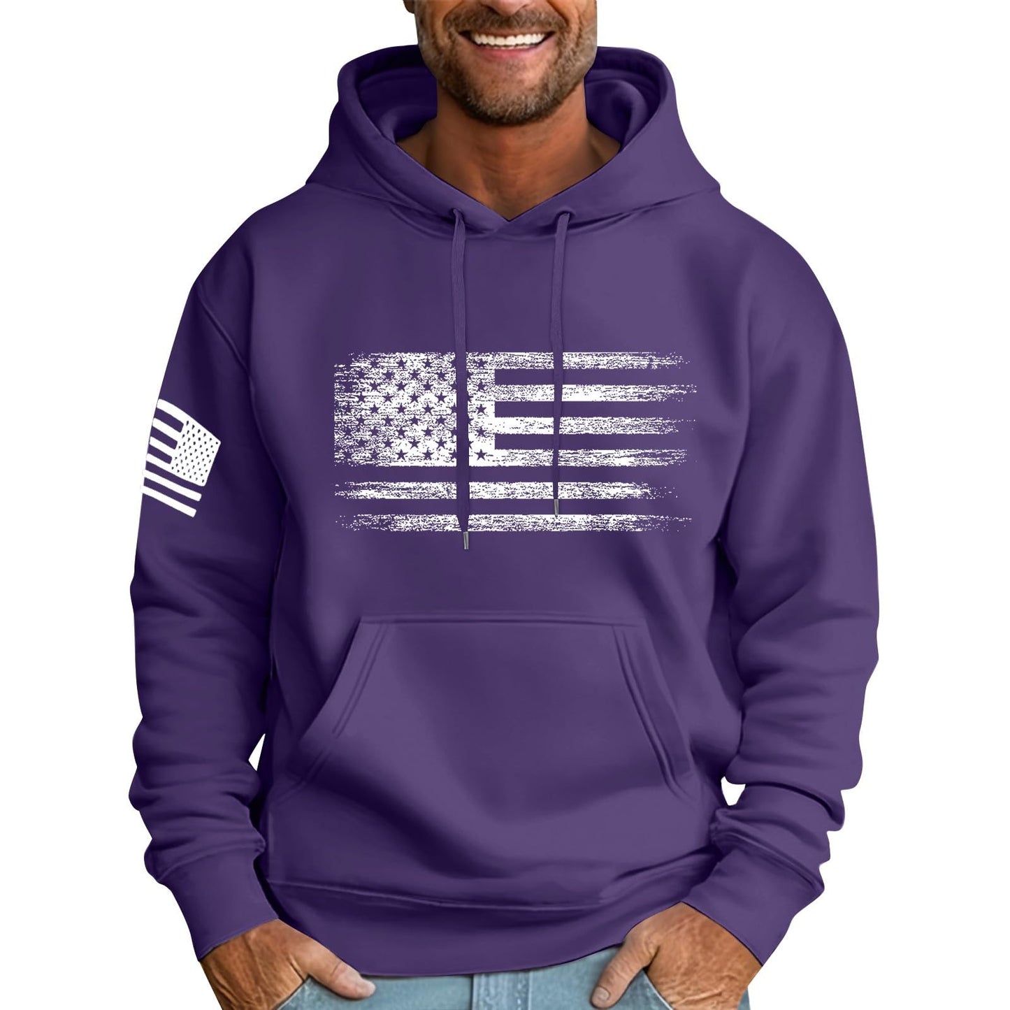 Ymosrh Mens Patriotic Hoodies USA Flag Print Hooded Sweatshirt Pullover Casual Fashion Hoodie, M-6XL