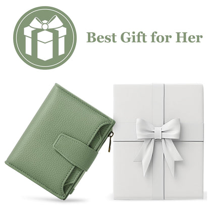 Airkit Small Wallet Women RFID Blocking Soft Leather Bifold Compact Card Holder Wallet for Women with Zipper Coin Pocket 4 ID Window