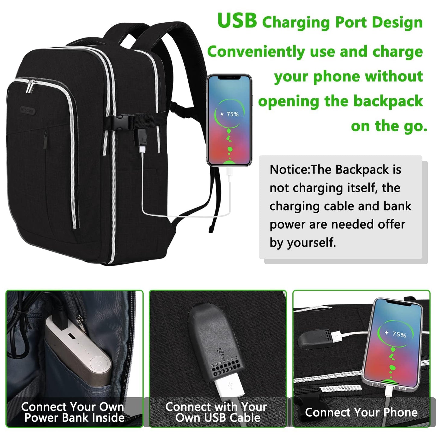 Travel Carry On 17.5" Laptop Expandable Backpack for Men Women, Personal Item Bag Waterproof Airline Approved with USB Charging Hole 3 Packing Cubes, Large Weekender Daypack Business Luggage Suitcase