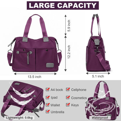 Tote Bag for Women,Multi Pockets Shoulder Handbag,Nurse Bag for Work,Large Cross body Purse,Fashion Nylon Top Handle Satchel
