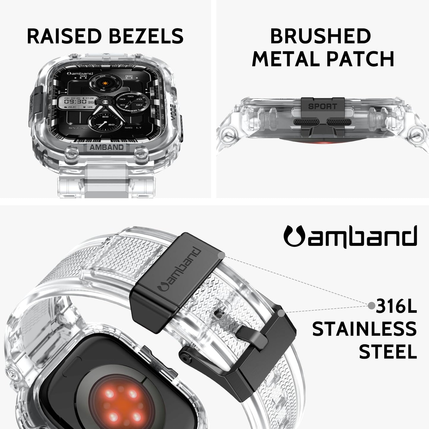 amBand Bands Compatible with Apple Watch 9/8/7 45mm, M1 Sport Series Rugged Case Protective Cover for iWatch 6/SE (3/2/1)/5/4/3 44mm Men Green