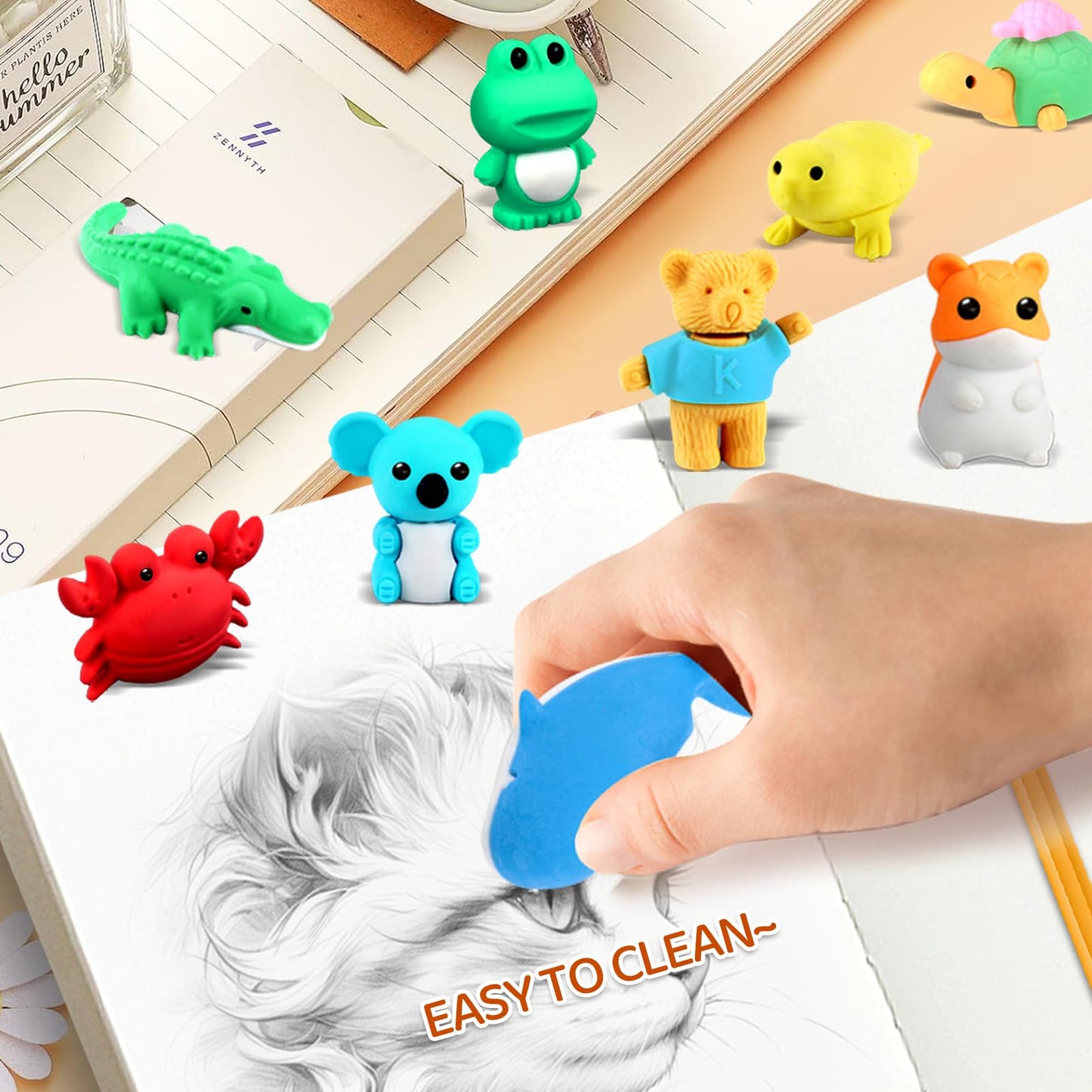 URSKYTOUS 60Pcs Animal Erasers Desk Pets for Kids,Classroom Prizes | Bulk Puzzle Erasers Toys,Party Favors,Back to School,Treasure Chest,Goodie Bag Stuffers,Easter Egg Fillers,Stocking Stuffers
