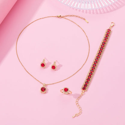 Paxuan 4pcs Cubic Zirconia Wedding Jewelry Sets for Bride Bridesmaid Cubic Zirconia Pendant Necklace Earrings Link Tennis Bracelet Open Ring Set for Women