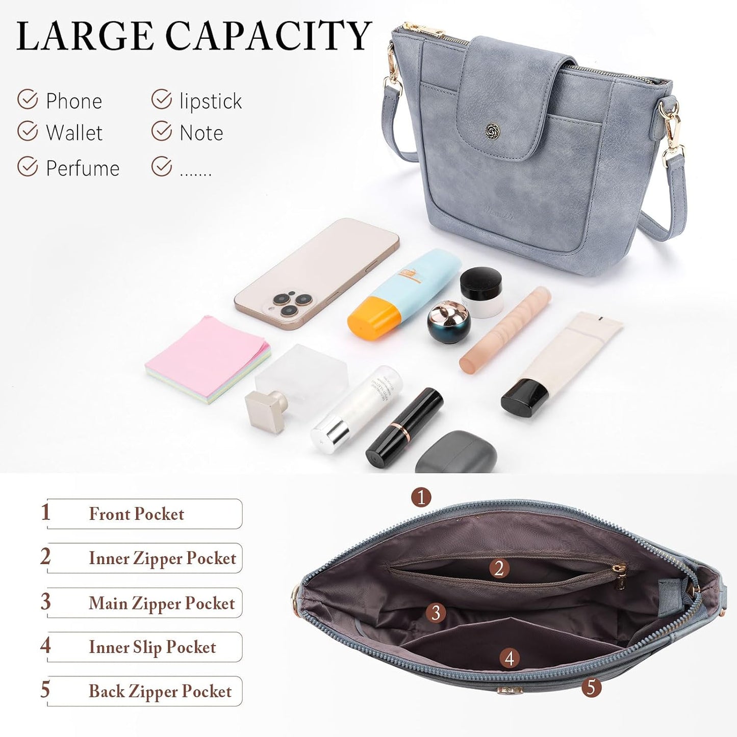 Crossbody Purses for Women Vegan Leather Small Crossbody Bags with Adjustable Strap Lightweight Travel Shoulder Bag