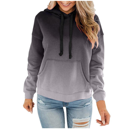 Women Gradient Tie Dye Pullover Hoodie Long Sleeve Drawstring With Pocket Oversized Casual Street Sweatshirts