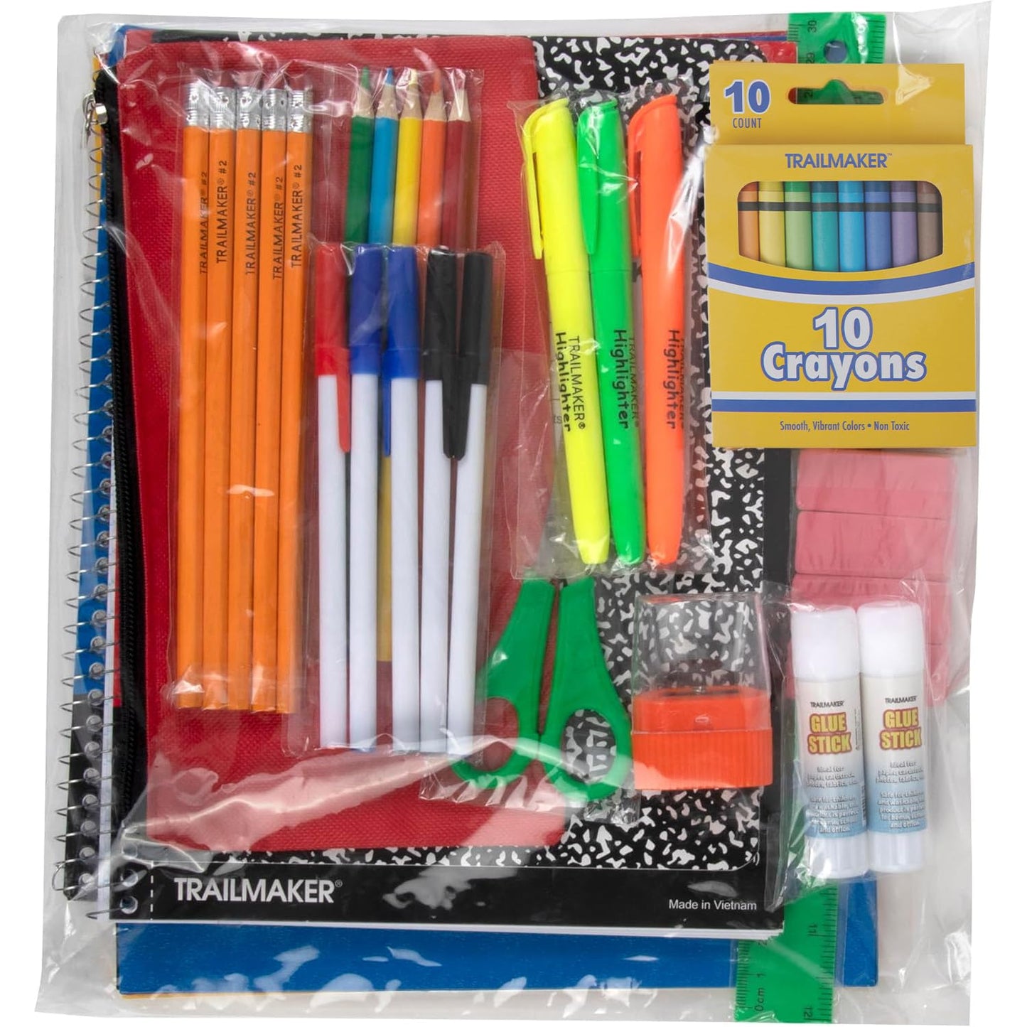 Trail maker School Supplies Kit 45 Piece School Supply Kit Grades K-12 – Back to School Essentials Includes Folders Notebooks Pencils Pens and Much More!