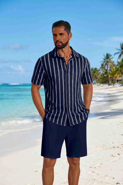 COOFANDY Men's 2 Piece Outfit Casual Short Sleeve Button Down Shirt and Beach Shorts Set Summer Vacation Outfits for Men