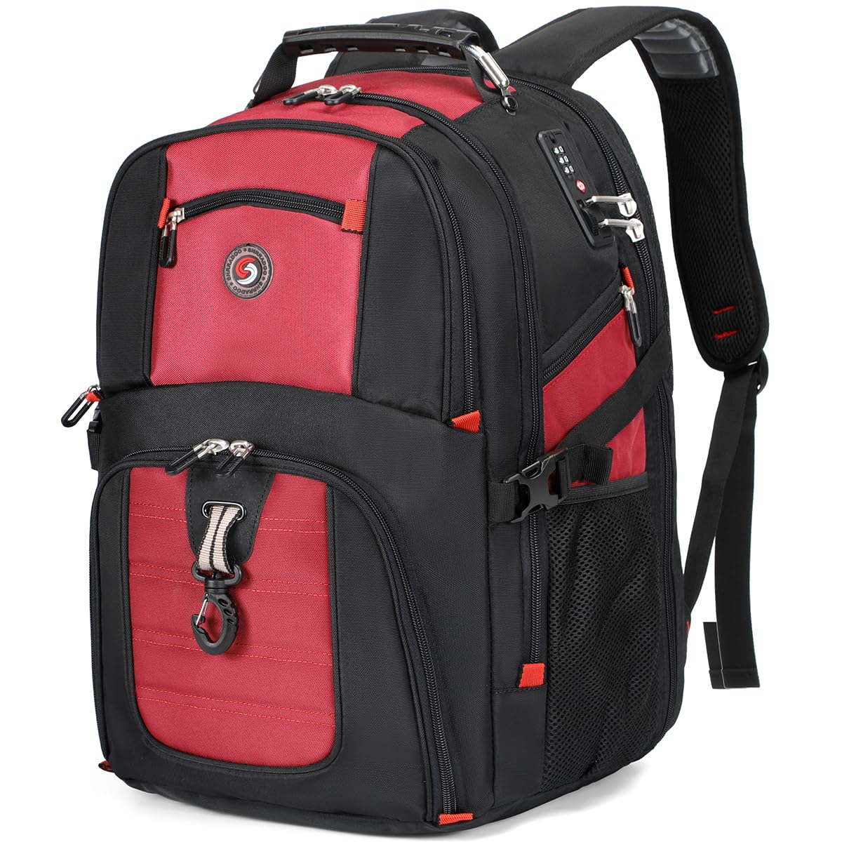 SHRRADOO Extra Large 50L Travel Laptop Backpack with combination lock,High School College Backpack Airline Approved Business Work Bag Fit 17 Inch Laptops for Men Women,Black