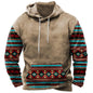 Men's Hooded Sweatshirt American Flag Print Long Sleeve Pullover Sweatshirt Vintage Tribal Aztec Graphic Hoodie Tops