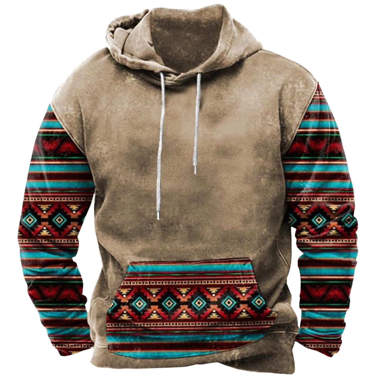 Men's Hooded Sweatshirt American Flag Print Long Sleeve Pullover Sweatshirt Vintage Tribal Aztec Graphic Hoodie Tops
