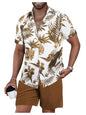 GORGLITTER Men's Vacation Beach Cruise Summer Outfits 2 Piece Shorts Set Hawaiian Button Down Shirt and Shorts