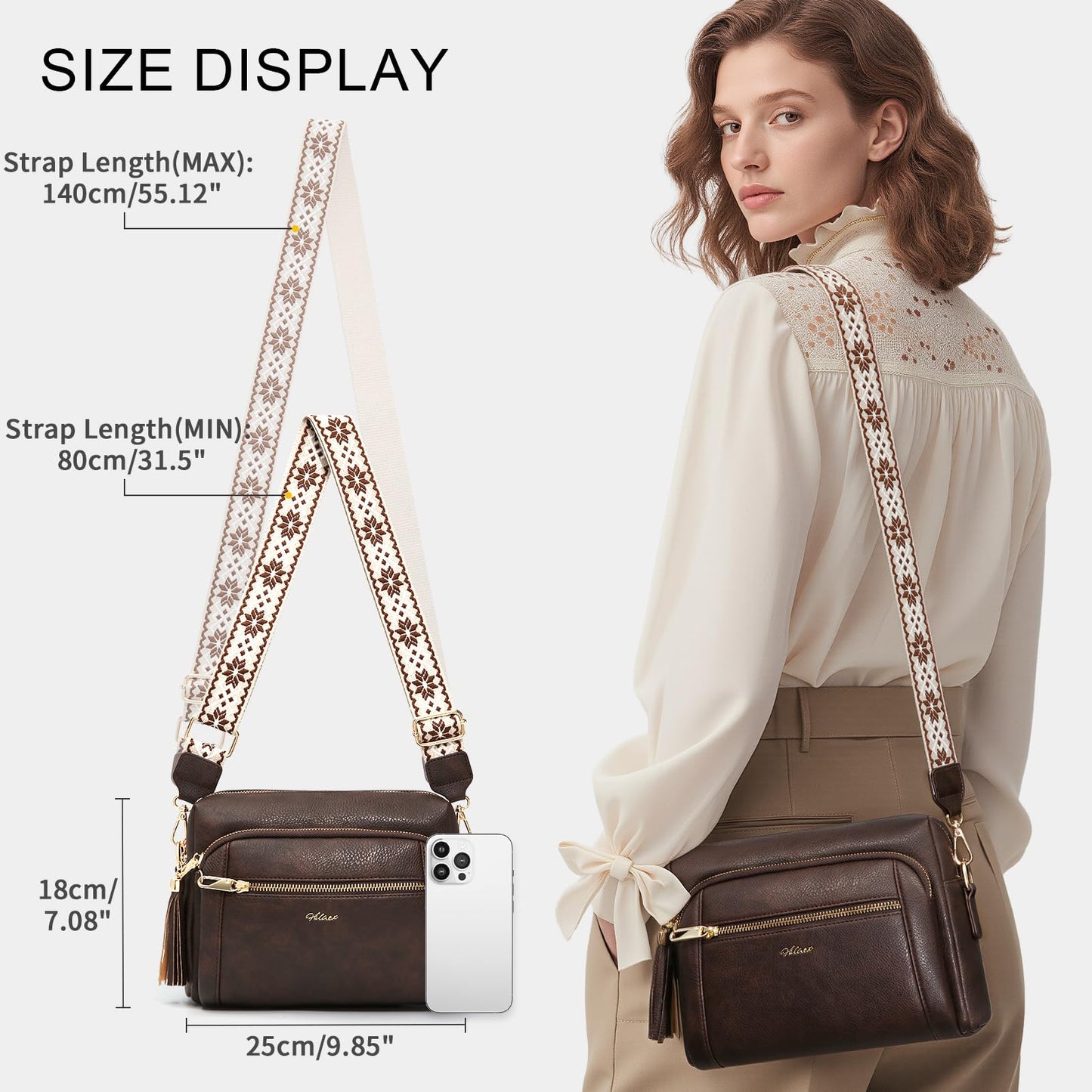 Small Leather Crossbody Bags for Women Anti theft Purses and Handbag Shoulder Hangbag with Wide Strap Tassel