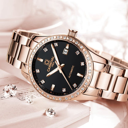 LOREO Women's Automatic Watch Diamond-Accented Dress Watch for Women Self-Winding Mechanical Watch with Sapphire Crystal Stainless Steel Two-Tone Bracelet 33MM Elegant Wrist Watch