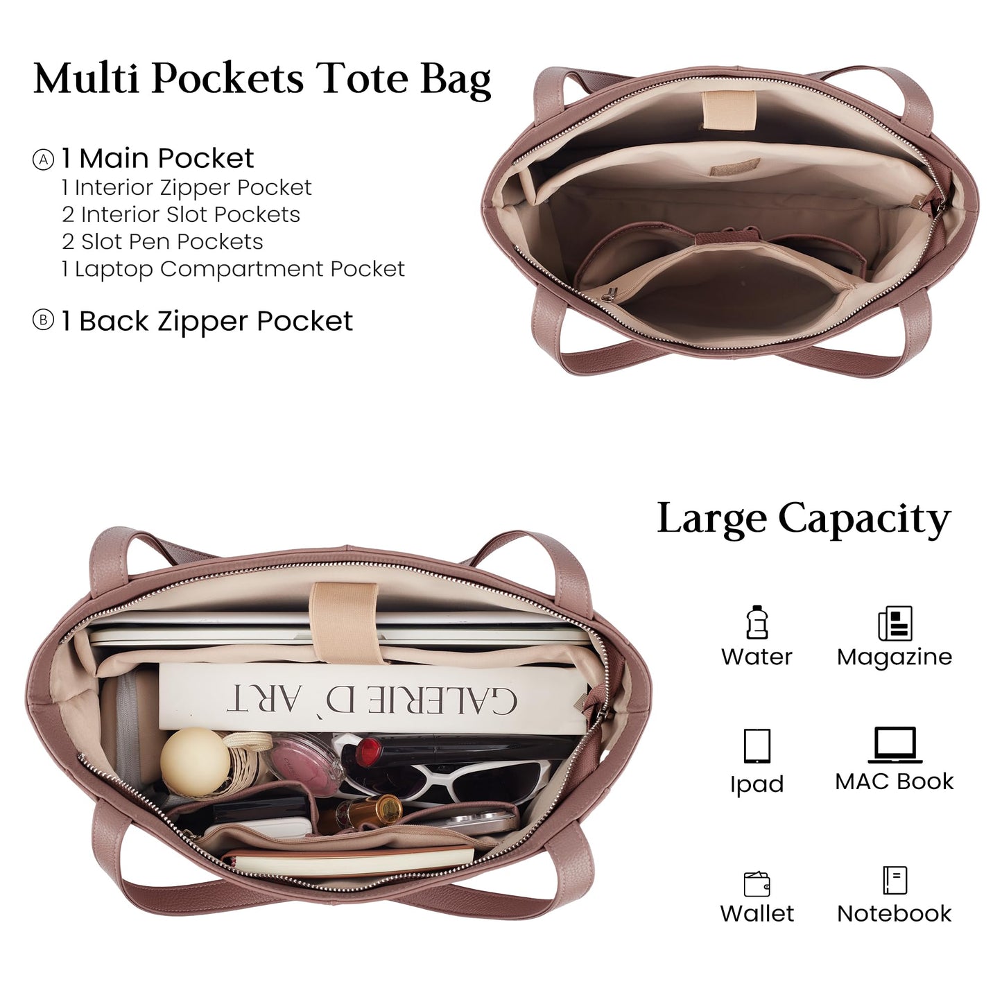 befen Genuine Leather Tote Bag for Women Work, Women's Leather Shoulder Bags Purses Satchel Handbags with Laptop Compartment