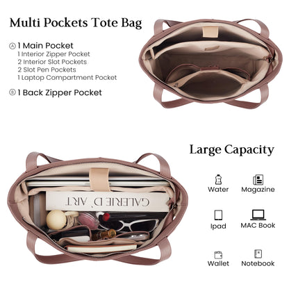 befen Genuine Leather Tote Bag for Women Work, Women's Leather Shoulder Bags Purses Satchel Handbags with Laptop Compartment
