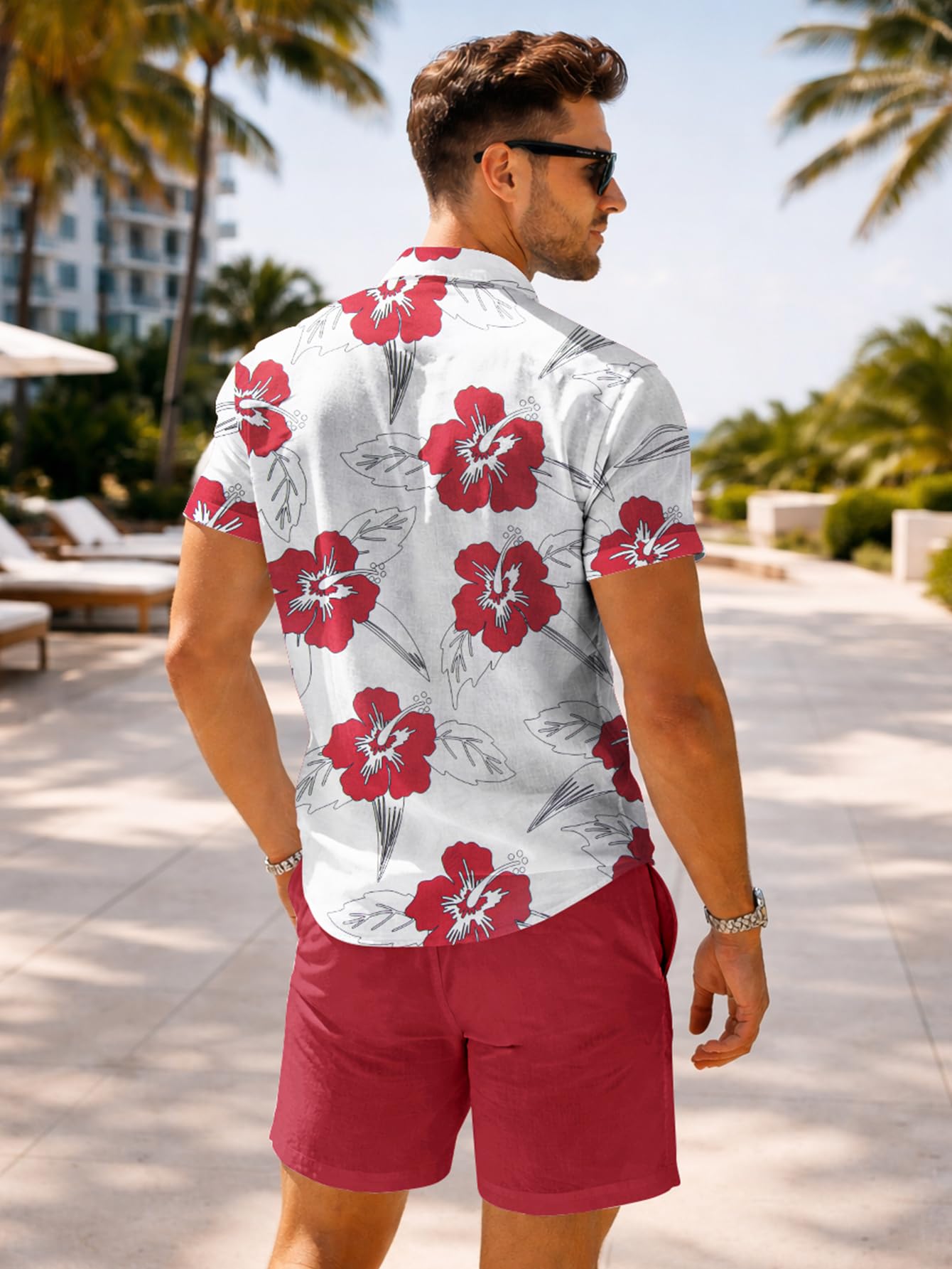 Yoimira Men's Summer Outfits 2 Piece Short Sets Hawaiian Floral Button Down Shirt and Shorts Vacation Beach Cruise Set