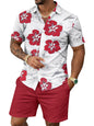 Yoimira Men's Summer Outfits 2 Piece Short Sets Hawaiian Floral Button Down Shirt and Shorts Vacation Beach Cruise Set