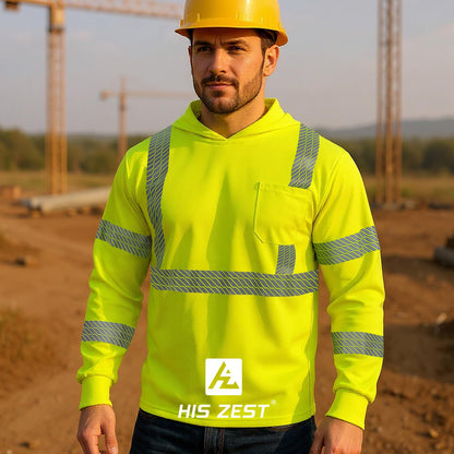 High Visibility Hoodies for Men,Safety Reflective Long Sleeve ANSI Class 3 Hi Vis Construction Work Shirts with Hood