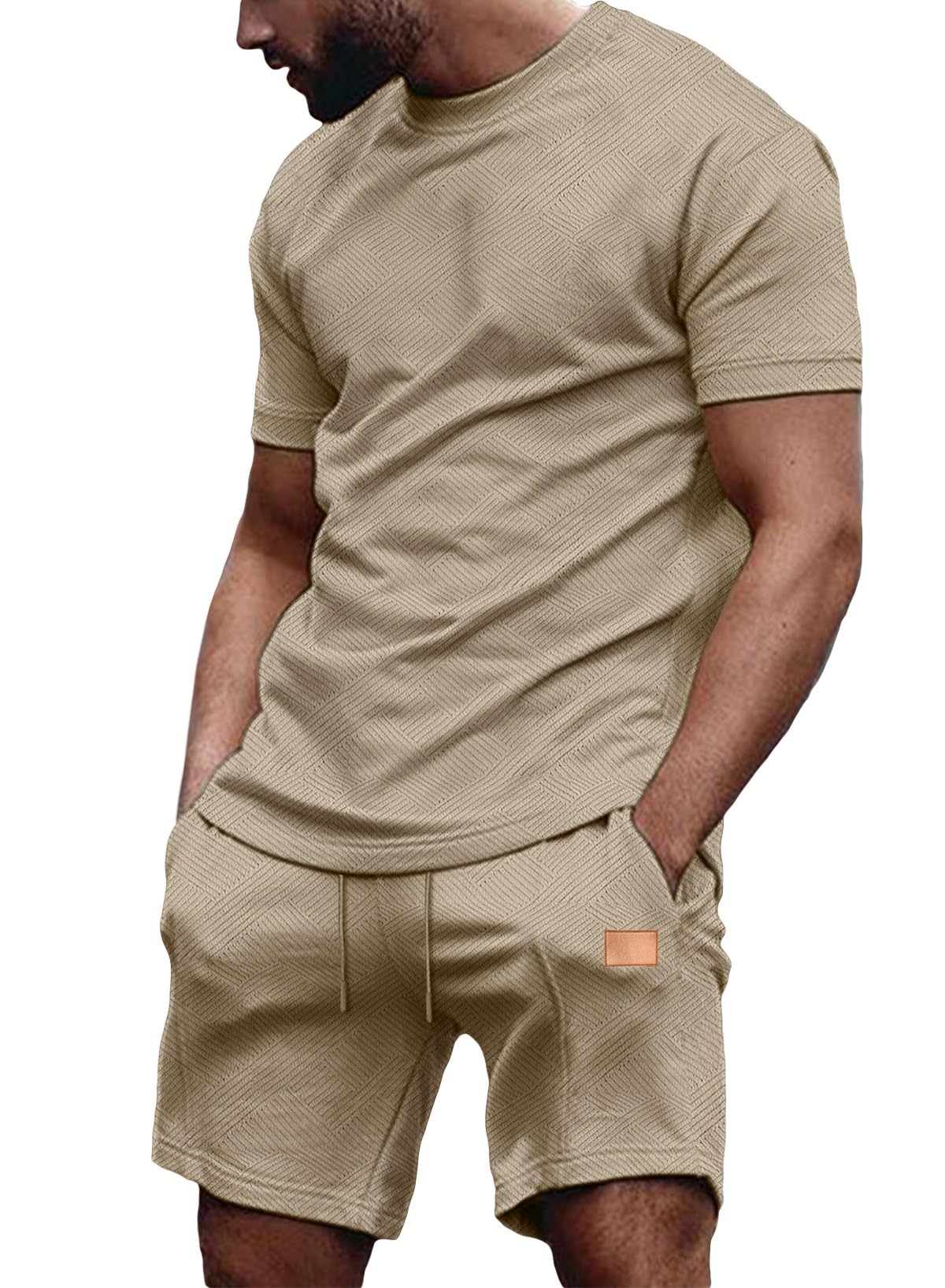 JMIERR Men's 2 Piece Outfit Anti-wrinkle T Shirts and Shorts Summer Beach Vacation Lounge Workout Pajamas Short Sleeve Sets