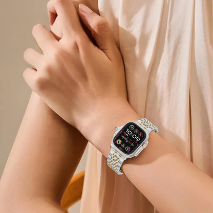 Seven Band Solid Stainless Steel for Apple Watch for Women | Compatible with Apple Watch Band 42mm/41mm/40mm/38mm, Metal Strap for Iwatch Series 11-1/SE 1-3 Women and Men, Gold Silver.
