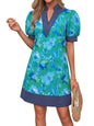 Wenrine Womens Summer V Neck Shift Dresses Casual Puff Short Sleeve Color Block Short Boho Beach Dresses with Pockets