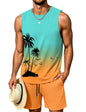 LecGee Men's 2 Piece Hawaiian Tank Tops Tropical Floral Beach Sleeveless Round neck T-shirt Casual Daily Beach Summer