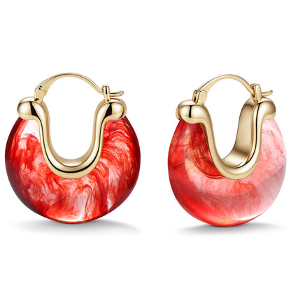 Chunky Gold Resin Hoop Earrings Leverback Statement Huggie Hoops Dangle Drop Dressy Earring Prom Festival Vacation Jewelry for Women