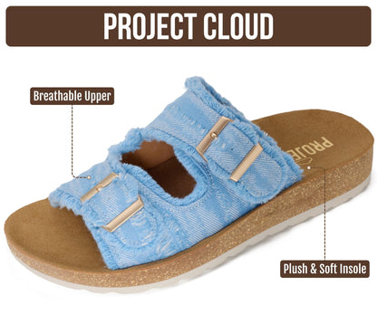 Project Cloud Comfortable Womens Sandals Platform Sandals for Women (Light) | Lightweight Plush Soft Insole Buckle Non Slip Durable Fashion Frayed Footwear Casual Beach Summer Everyday Style All Day Wear