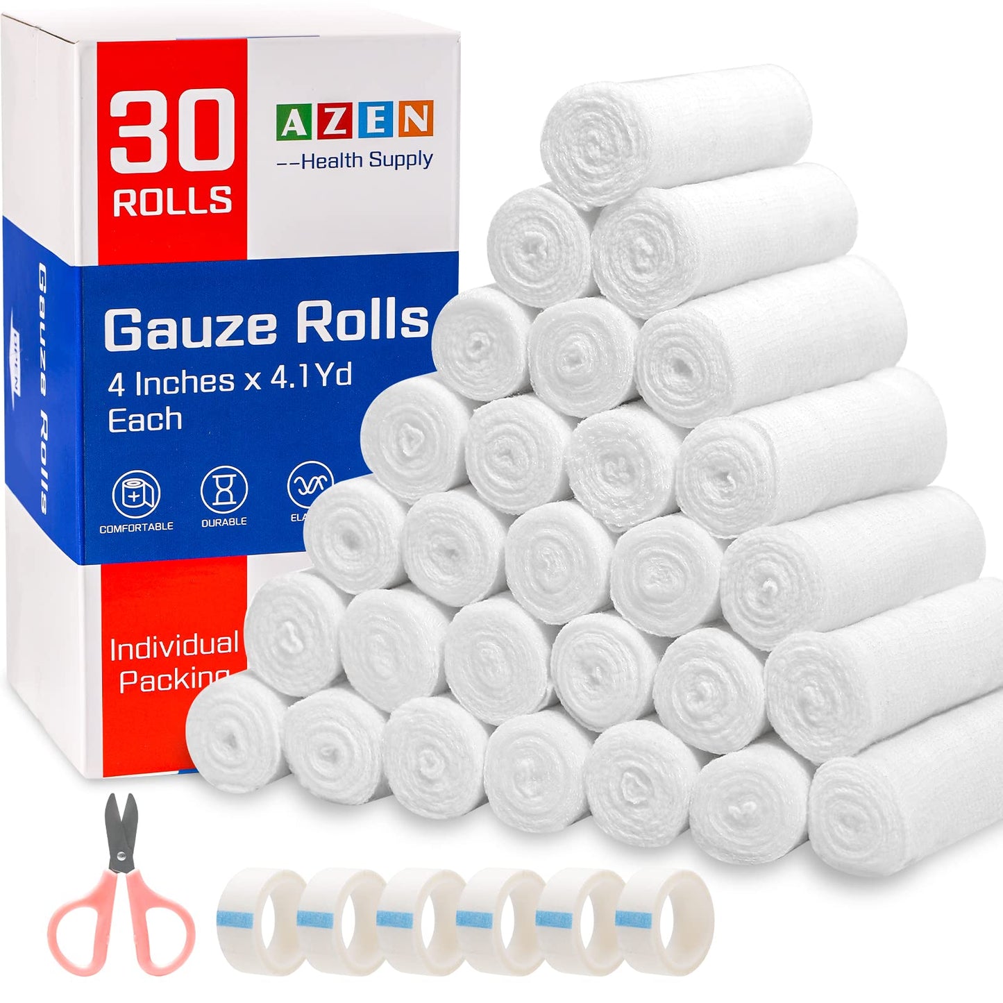 AZEN 25 Pack Gauze Rolls Bandages, 3 in x 4.1 Yards, Premium Medical Supplies & First Aid Supplies, Bandage Wrap Vet Wrap, Mummy Wraps