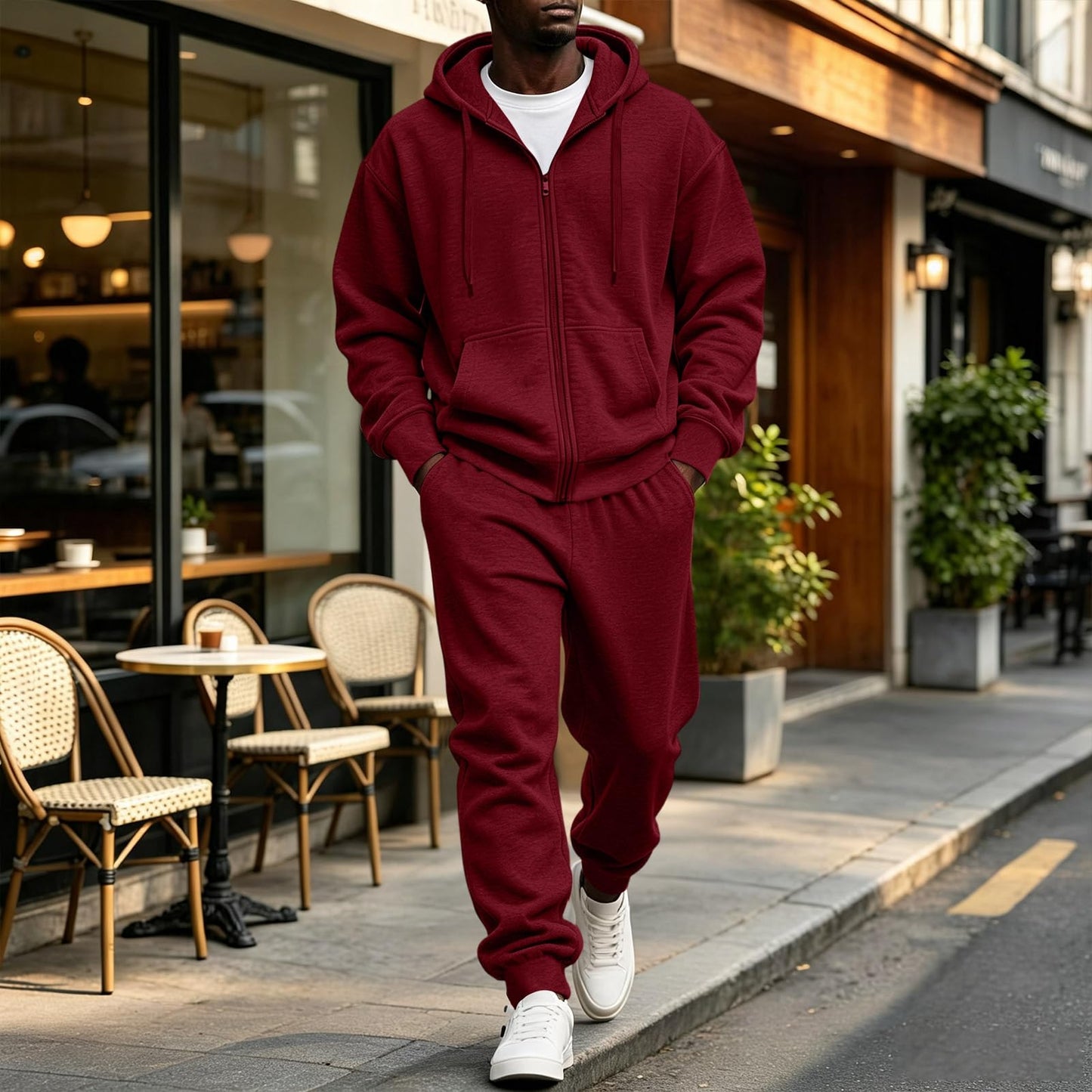 Jogger Sweatpants Matching Outfit For Men 2 Piece Sweat Suits Full Zip Up Hooded Tracksuit Soft Fleece Set