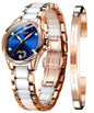 OLEVS Automatic Watches for Women Rose Gold Fashion Diamond Dress Ladies Wrist Watch Self Winding Mechanical Two Tone Ceramic Band Waterproof