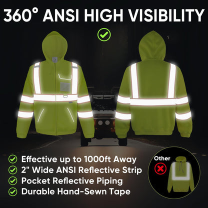 TICONN Safety Hoodie Jacket, High Vis Reflective Safety Fleece Hoodie, PPE Gear for Cold Weather Meet ANSI III