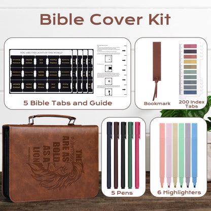 XKDOUS 20 Pcs Bible Case Set with Tabs, Pens, Study Supplies Carrier Holder Portable Men's Bible Bag Church Book Leather Cover Father Day Christian Gift for Dad, Mom, Men, Women