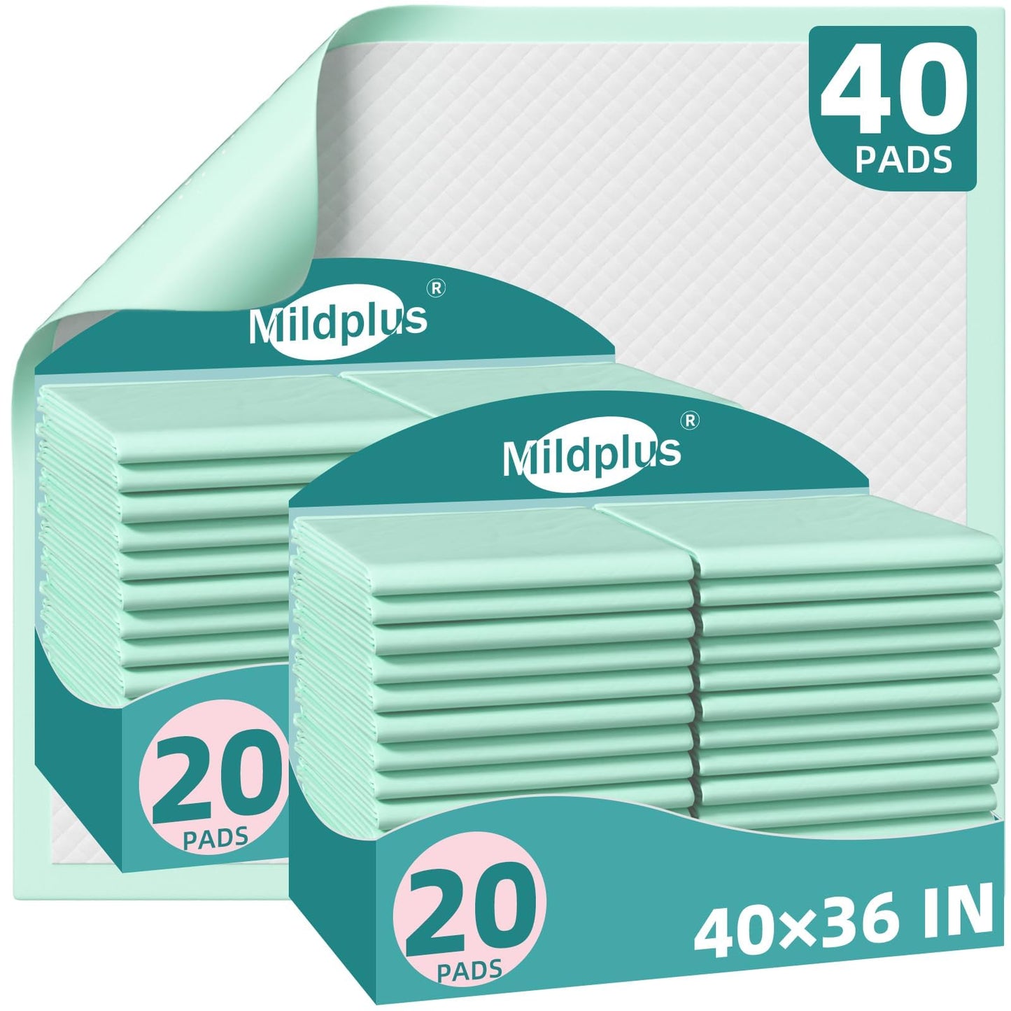 MILDPLUS Disposable Bed Pads 40"X40" 50pcs Extra Large Pee Pads for Incontinence 140 Gram Heavy Duty Super Absorbent Underpads Waterproof Chucks Pads for Adults, Elderly or Pets [100x100CM]