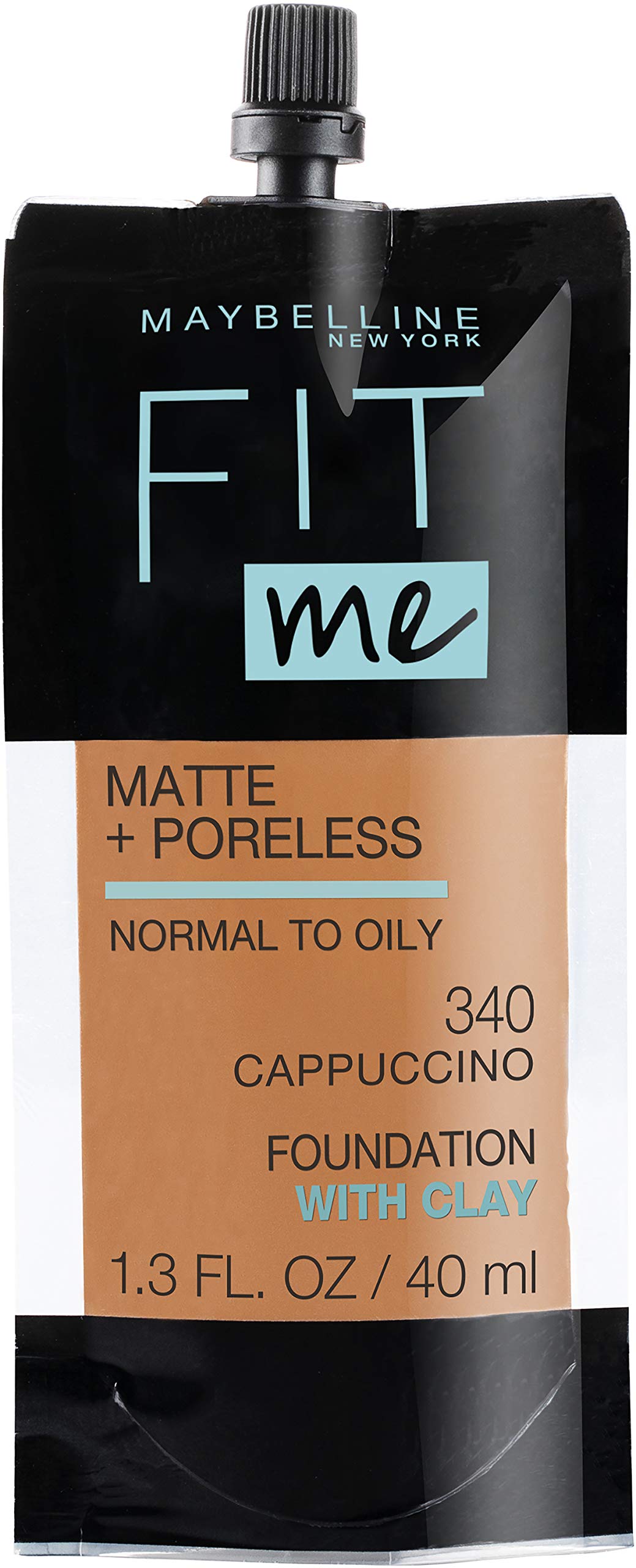 Maybelline Fit Me Matte + Poreless Liquid Oil-Free Foundation Makeup, Mocha, 1 Count (Packaging May Vary)