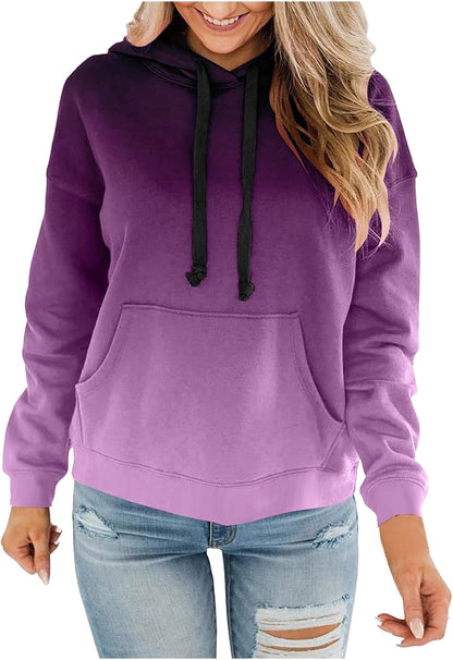 Women Gradient Tie Dye Pullover Hoodie Long Sleeve Drawstring With Pocket Oversized Casual Street Sweatshirts