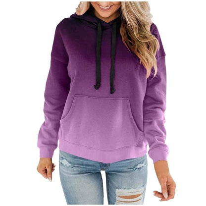 Women Gradient Tie Dye Pullover Hoodie Long Sleeve Drawstring With Pocket Oversized Casual Street Sweatshirts