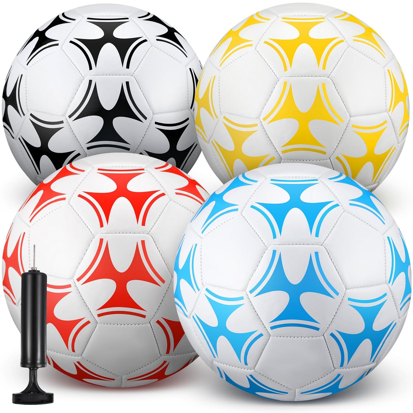 Tradder 4 Pack Soccer Ball with Pump Size 3 4 5 Deflated Soccer Ball for Outdoor Indoor Game Sport Practice Training Gift for Kid Youth Teen Adult Charity Donation