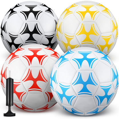 Tradder 4 Pack Soccer Ball with Pump Size 3 4 5 Deflated Soccer Ball for Outdoor Indoor Game Sport Practice Training Gift for Kid Youth Teen Adult Charity Donation