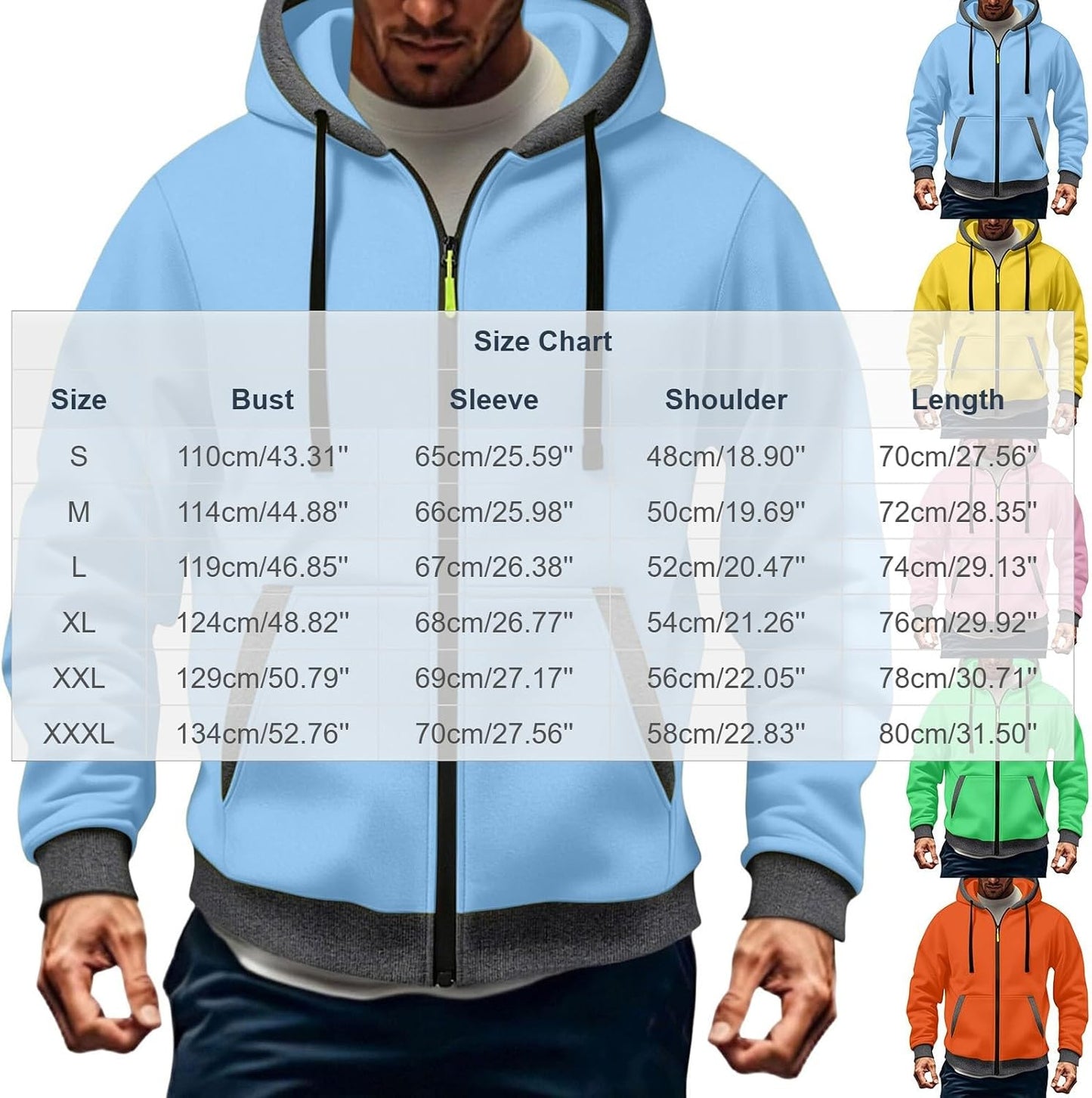 JOAU Men Casual Heavyweight Zip Long Sleeve Hooded Sweatshirt with Pockets | Fall Winter Thickened Warm Fashion Tops for Baggy Sweat Running Trendy Comfy Outdoor Travel Vacation Wear